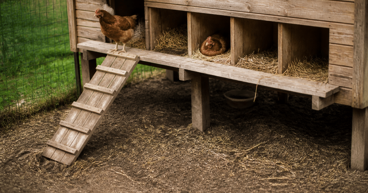 Poulailler en bois avec nids de ponte sureleves pour poules